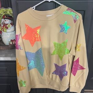 Queen of Sparkles Colorful Star Sequin Sweatshirt
